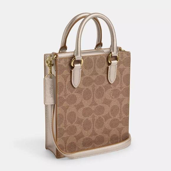 🎁 Coach Boxed Mini Tote Bag And Mirror Bag Charm Set In Signature Canvas - Picture 3 of 7